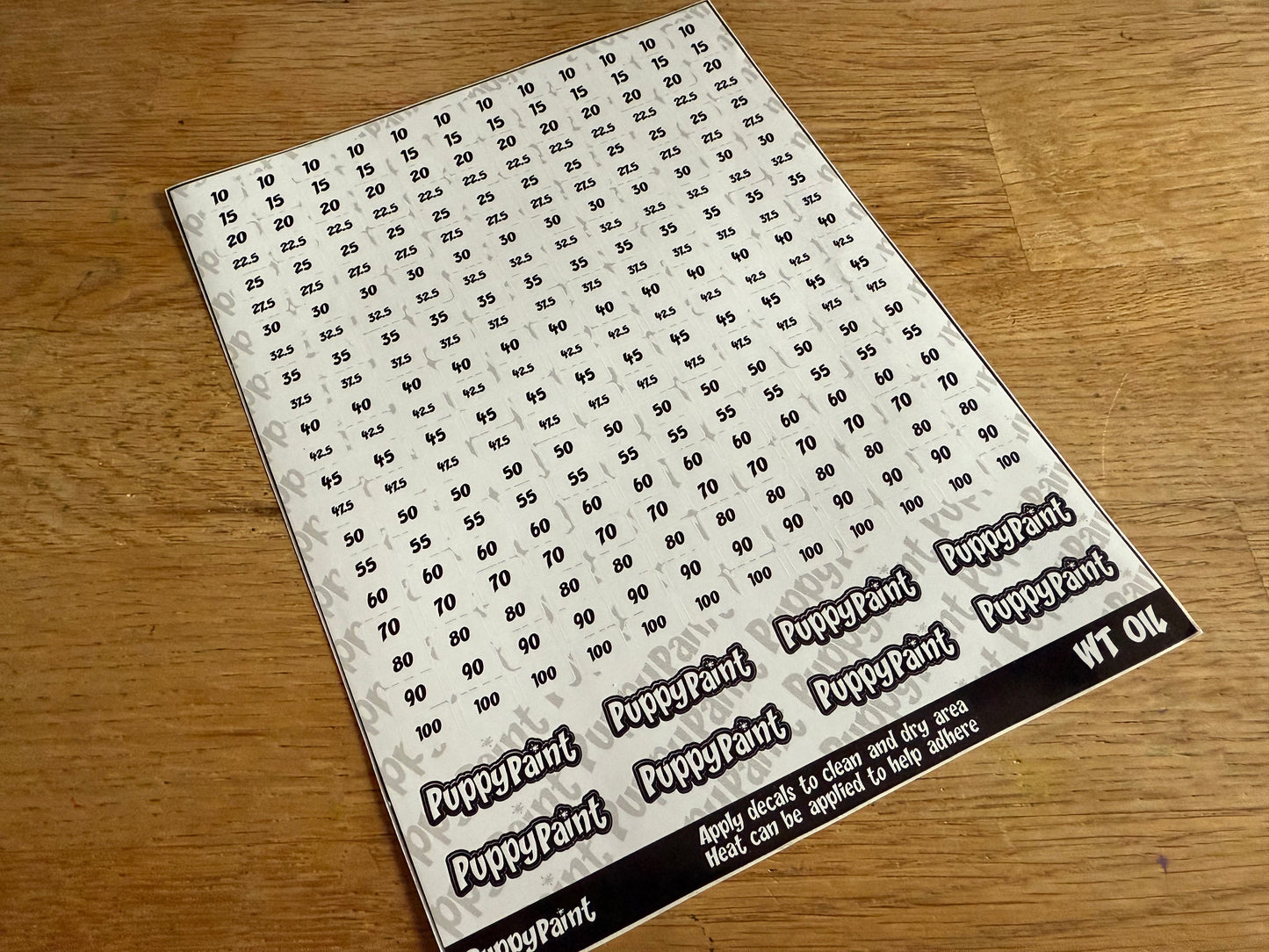 WT Oil Weight Stickers